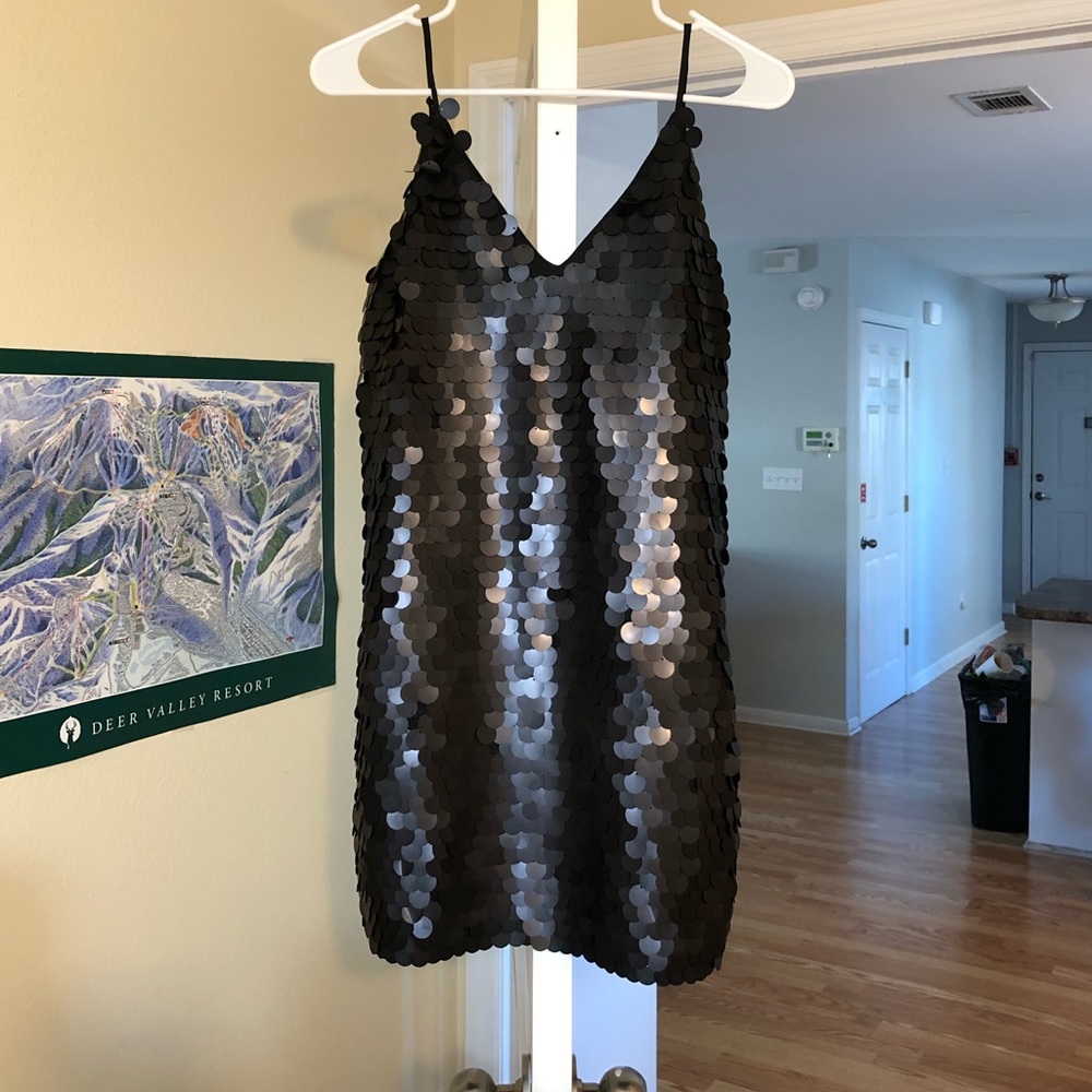 Black Sequin Line+Dot Dress